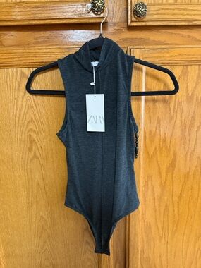 ZARA Charcoal Sleeveless Hooded Bodysuit - Dark Gray